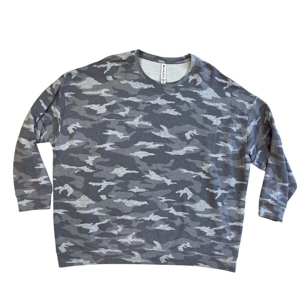Athleta Balance Luxe Pullover Sweatshirt‎ Women's Plus Size 2X Camouflage Gray